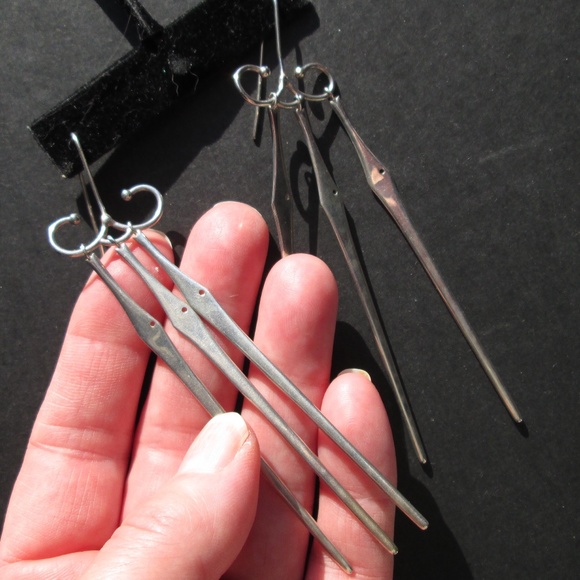 Vintage Sterling Earrings SWING Needlefish Design by Esty Grossman - Picture 7 of 12